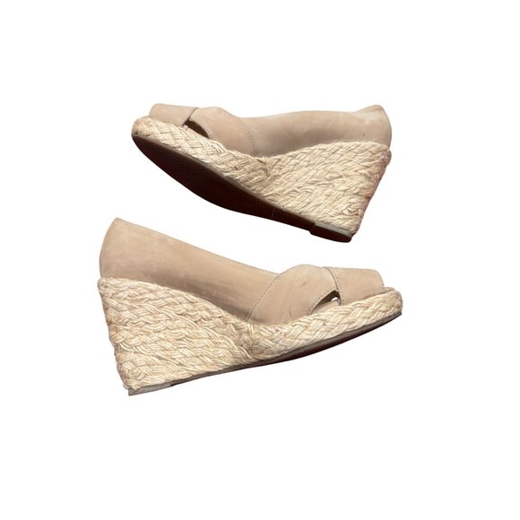 Antonio Melani Nude Leather Espadrille Wedge Peep Toe Heels Size 8 - Picture 4 of 8